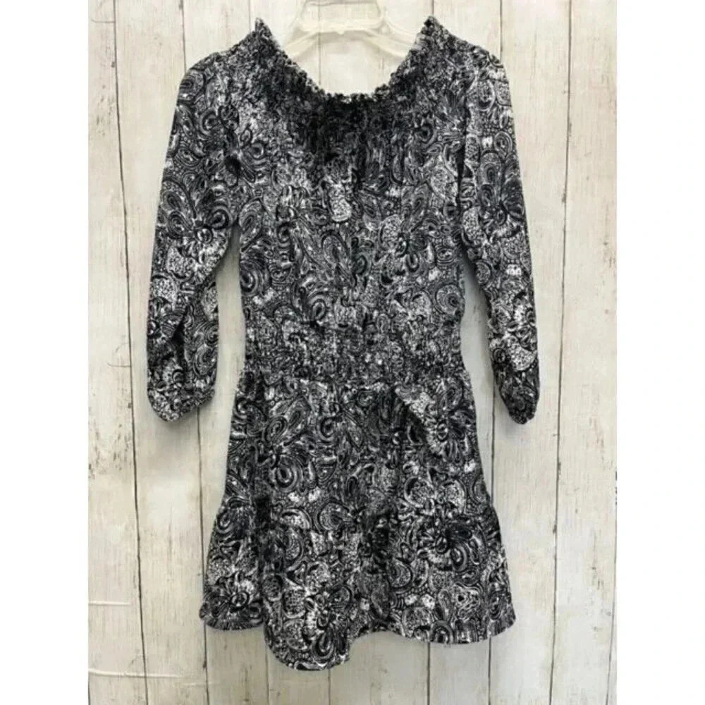 Michael Kors Petite S Midnight Blue Long Sleeve Off-Shoulder Flared Dress